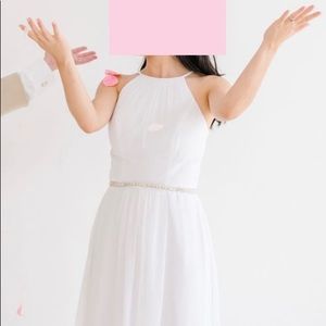 DAVID’S BRIDAL Chiffon A-Line Wedding Dress with Tie Back WITH BELT/SASH